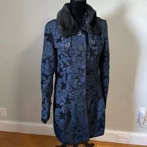 DKNY Navy & Black Brocade Car Coat